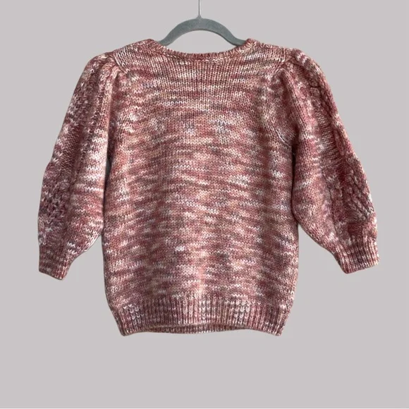 SEZANE Red Mohair Wool Cable Knit Short 3/4 Puff Sleeve Sweater Giulia Jumper XS - Picture 8 of 12